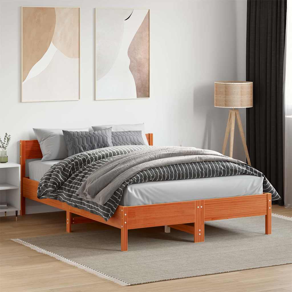 viaszbarna tömör fenyőfa ágy matrac nélkül 120 x 190 cm