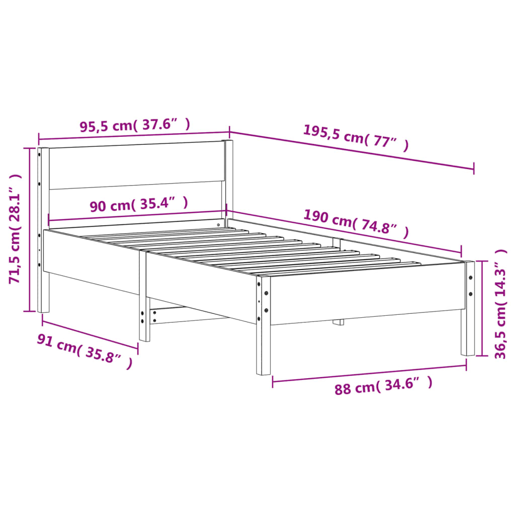 viaszbarna tömör fenyőfa ágy matrac nélkül 90 x 190 cm