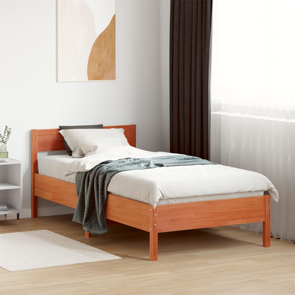 viaszbarna tömör fenyőfa ágy matrac nélkül 90 x 190 cm