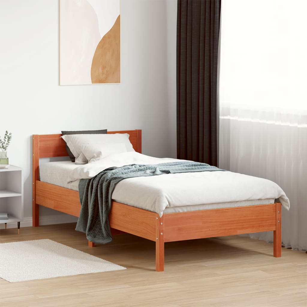 viaszbarna tömör fenyőfa ágy matrac nélkül 75 x 190 cm