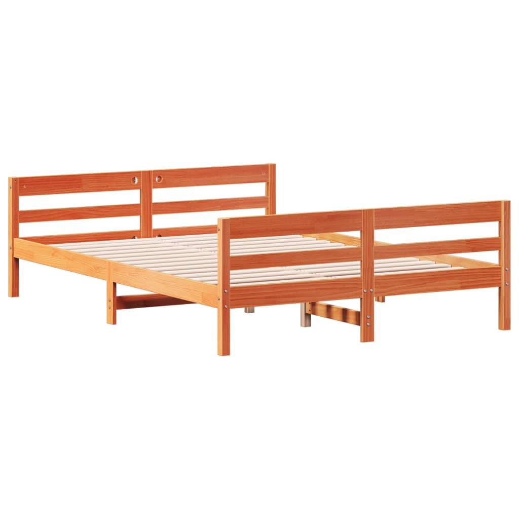 viaszbarna tömör fenyőfa ágy matrac nélkül 140 x 200 cm