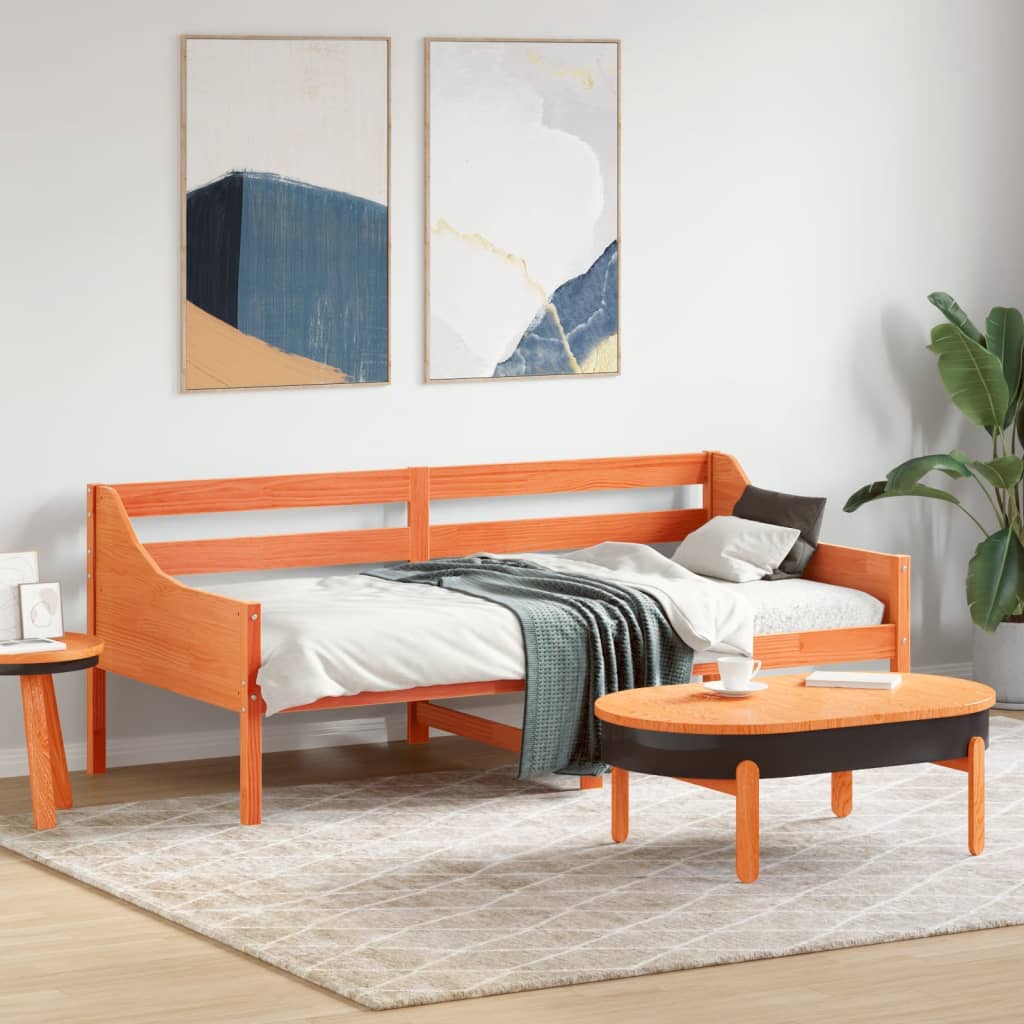 viaszbarna tömör fenyőfa kanapéágy matrac nélkül 90 x 190 cm