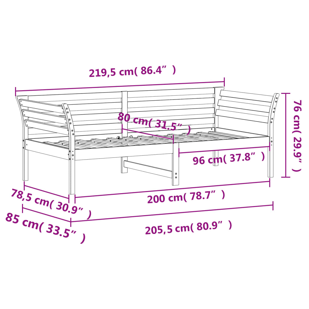 fehér tömör fenyőfa kanapéágy matrac nélkül 80 x 200 cm