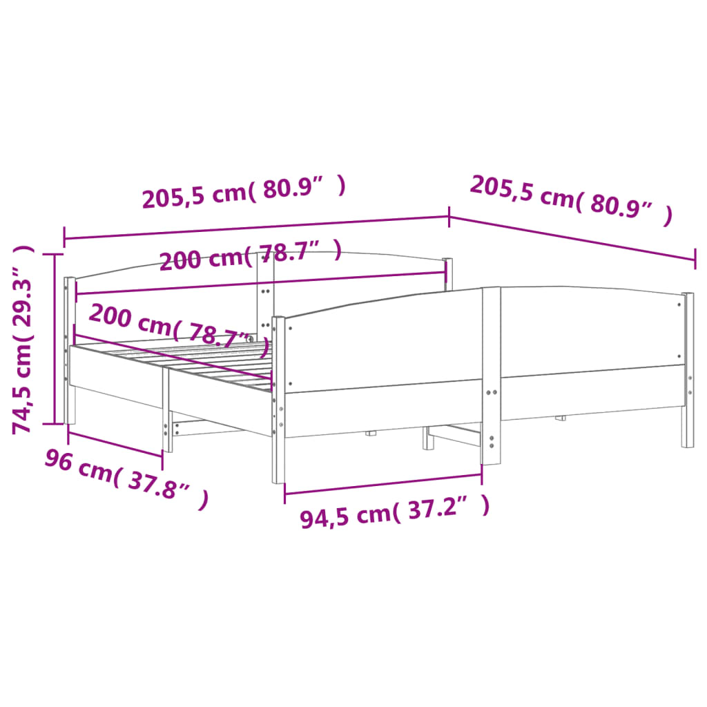 tömör fenyőfa ágy matrac nélkül 200 x 200 cm