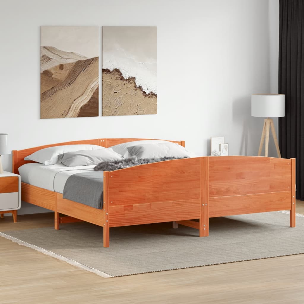 viaszbarna tömör fenyőfa ágy matrac nélkül 180 x 200 cm