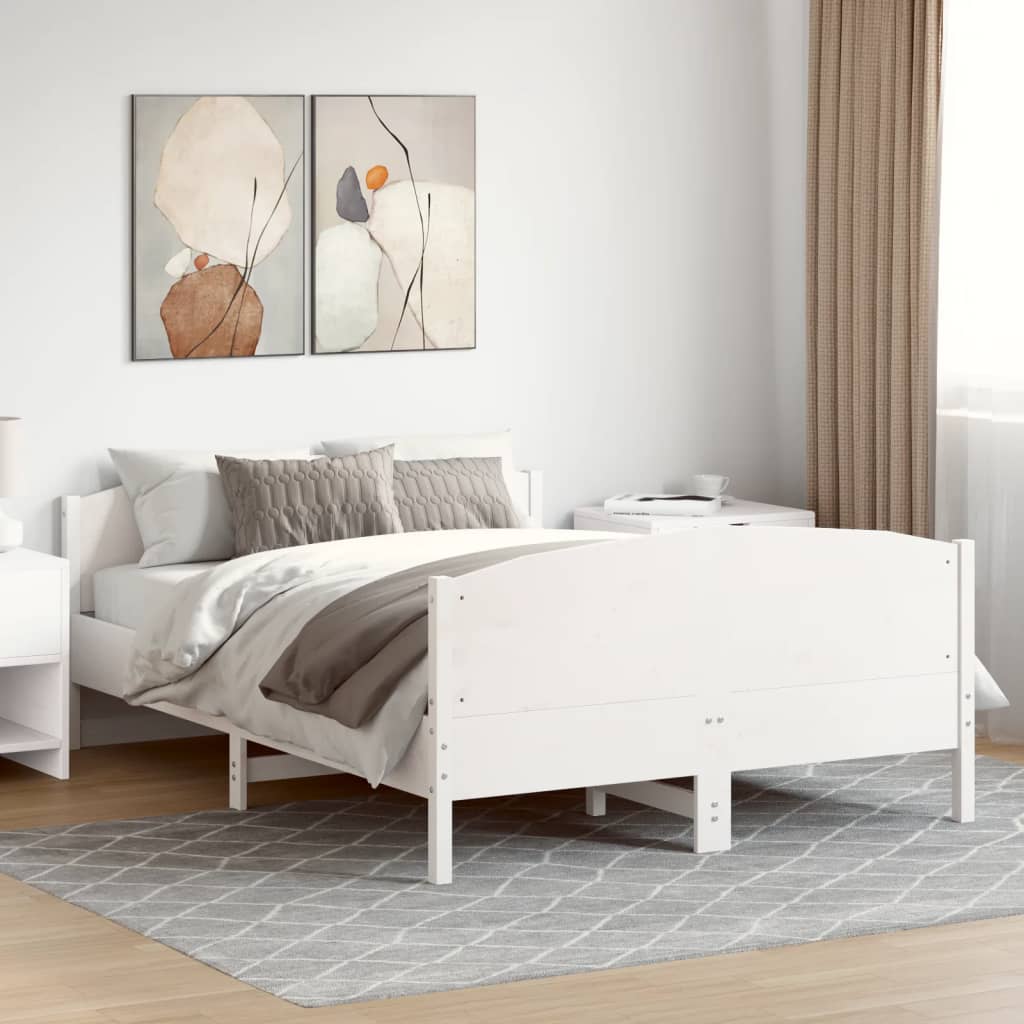 fehér tömör fenyőfa ágy matrac nélkül 140x190 cm