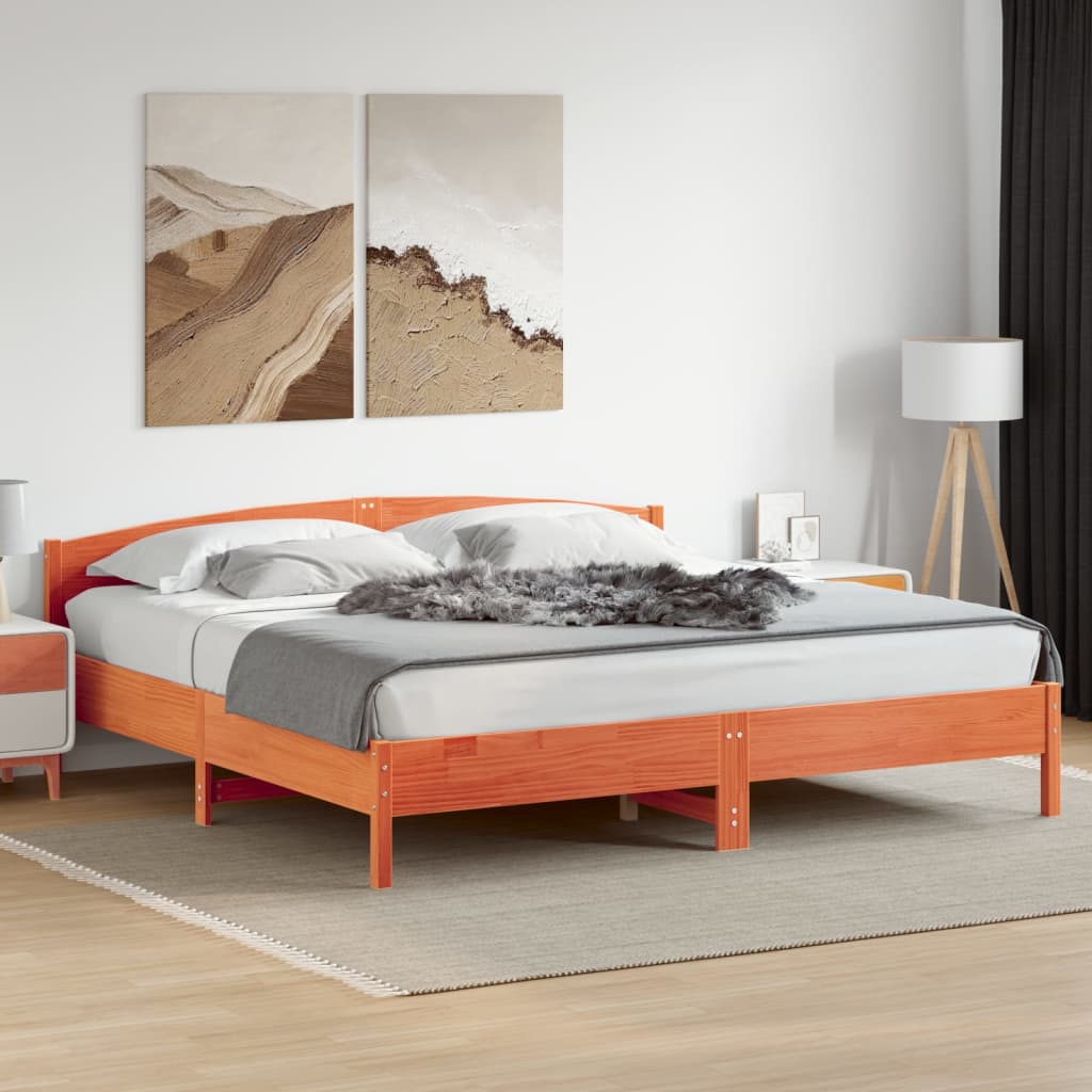 viaszbarna tömör fenyőfa ágy matrac nélkül 200 x 200 cm
