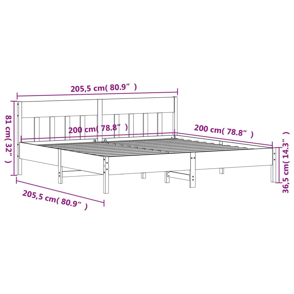 viaszbarna tömör fenyőfa ágy matrac nélkül 200 x 200 cm