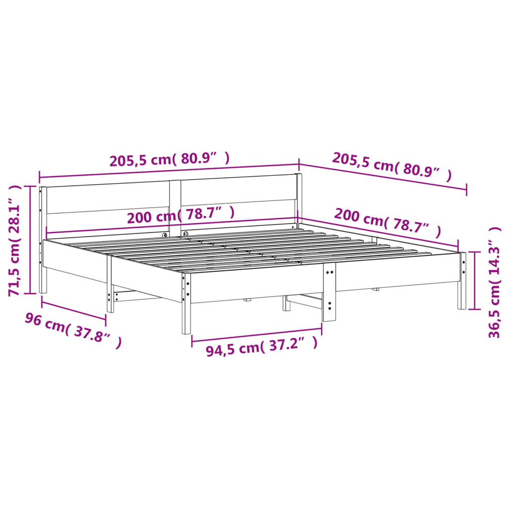 viaszbarna tömör fenyőfa ágy matrac nélkül 200 x 200 cm
