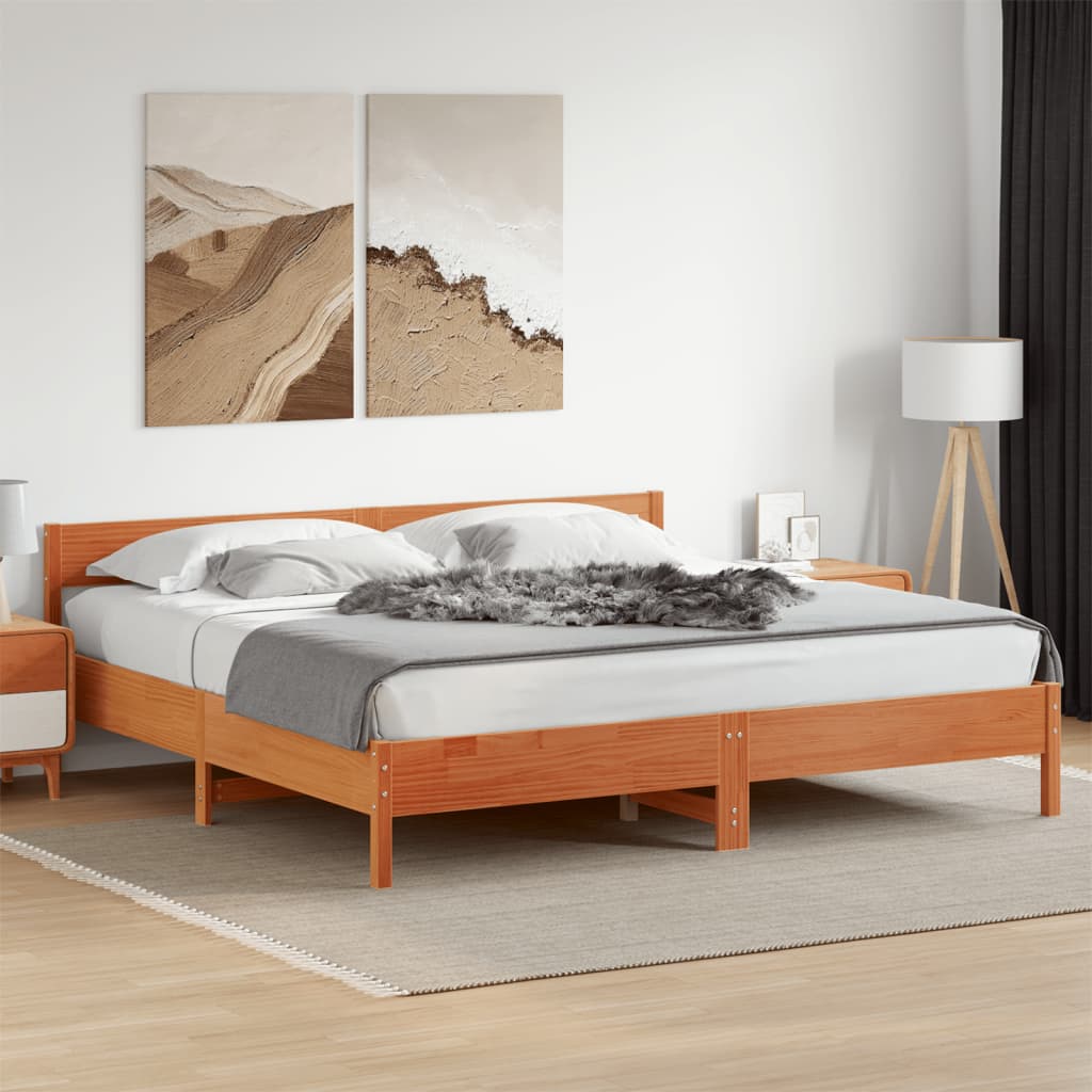 viaszbarna tömör fenyőfa ágy matrac nélkül 200 x 200 cm