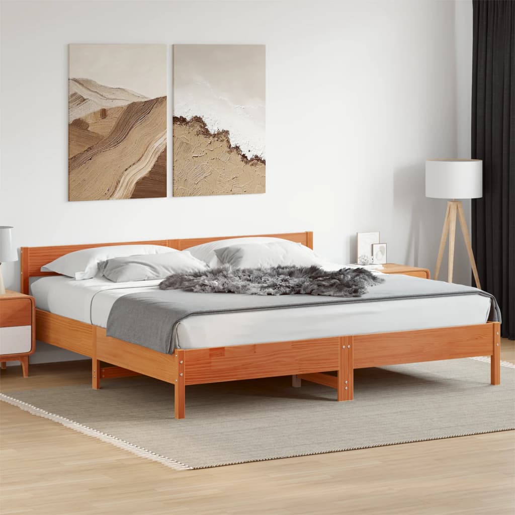 viaszbarna tömör fenyőfa ágy matrac nélkül 180 x 200 cm