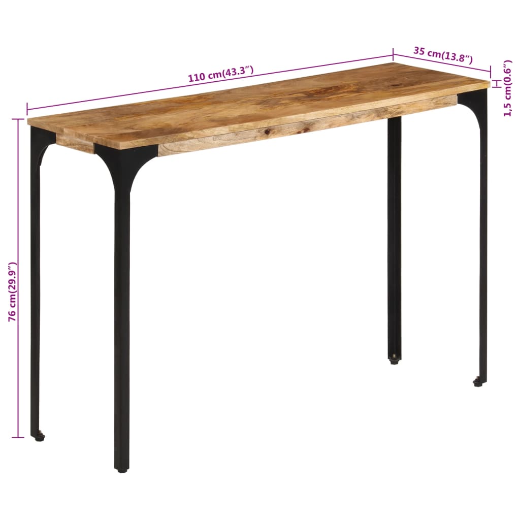 barna tömör mangófa és vas konzolasztal 110 x 35 x 76 cm