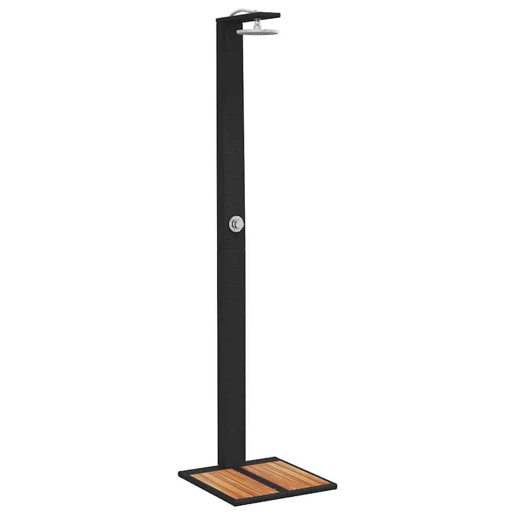 fekete polyrattan és akácfa kültéri zuhanyzó 50 x 55 x 224 cm