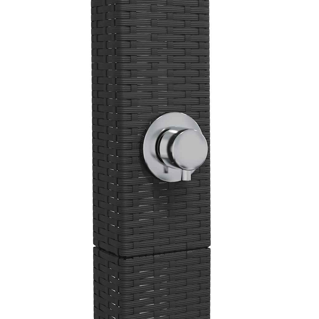 fekete polyrattan és akácfa kültéri zuhanyzó 50 x 55 x 224 cm