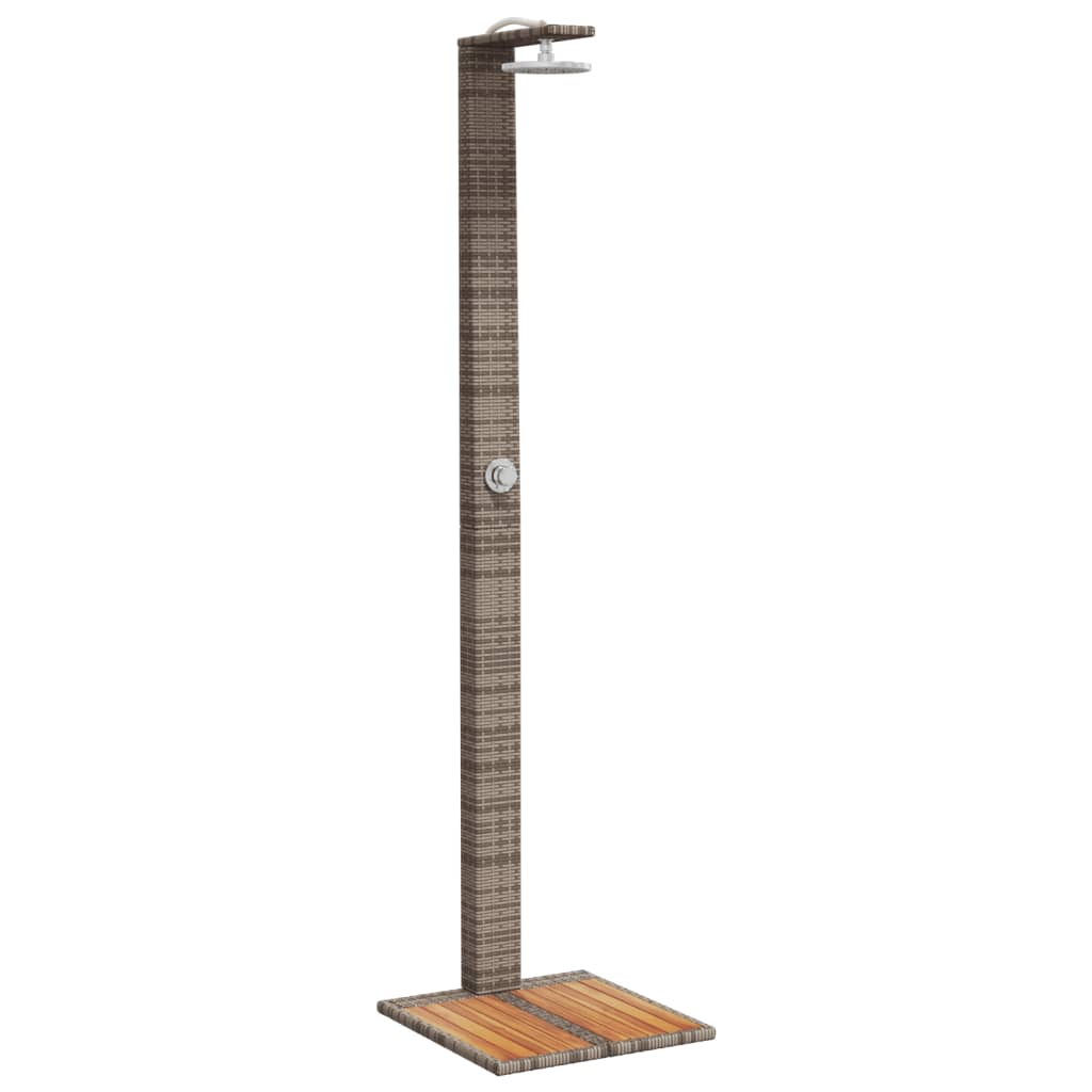 szürke polyrattan és akácfa kültéri zuhanyzó 50 x 55 x 224 cm
