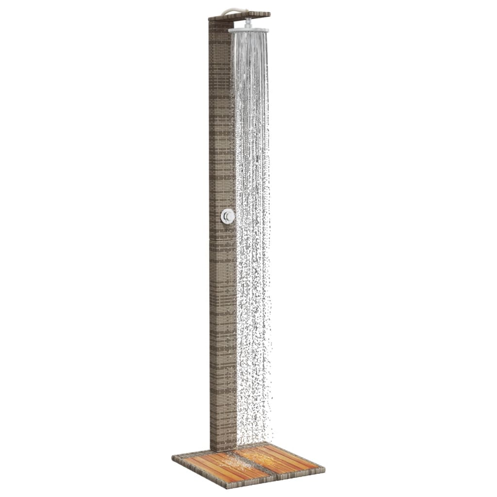 szürke polyrattan és akácfa kültéri zuhanyzó 50 x 55 x 224 cm