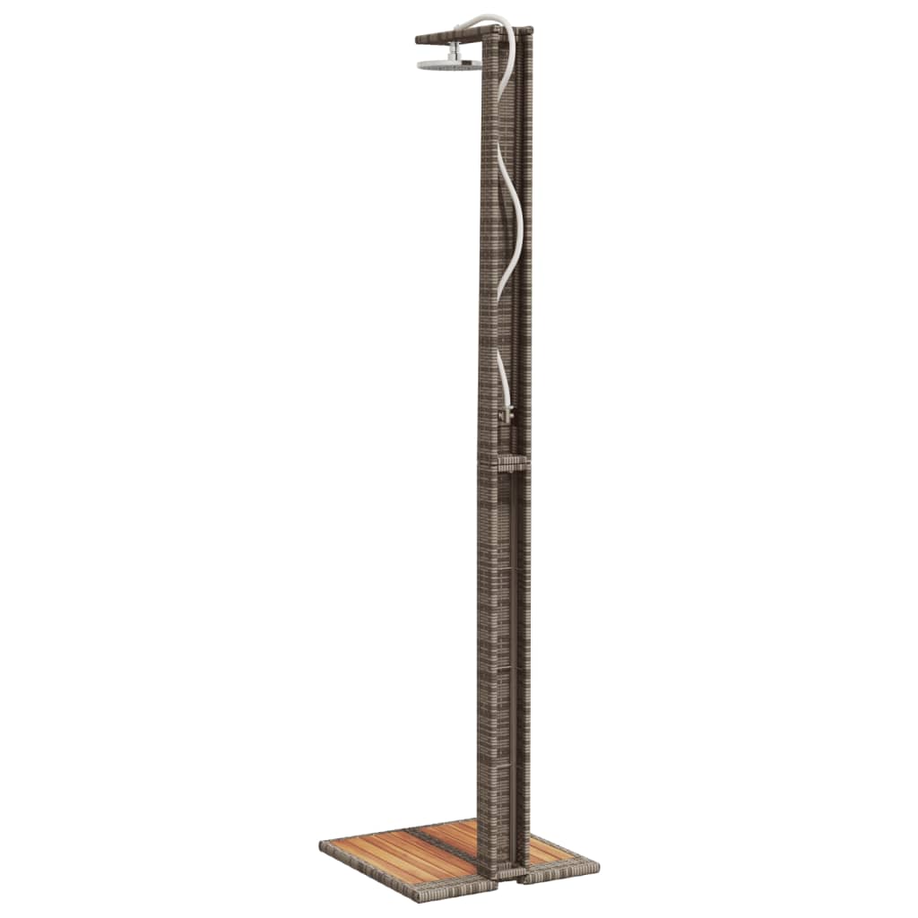 szürke polyrattan és akácfa kültéri zuhanyzó 50 x 55 x 224 cm