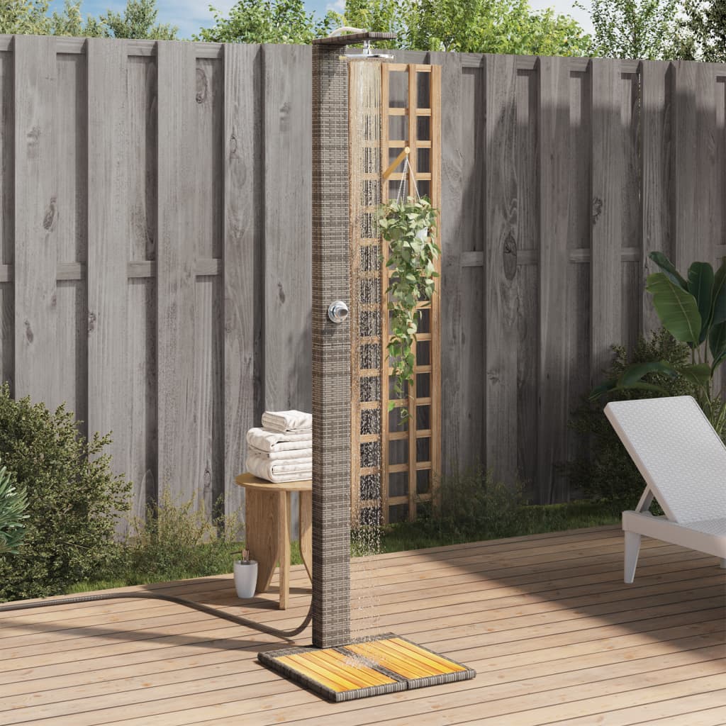szürke polyrattan és akácfa kültéri zuhanyzó 50 x 55 x 224 cm