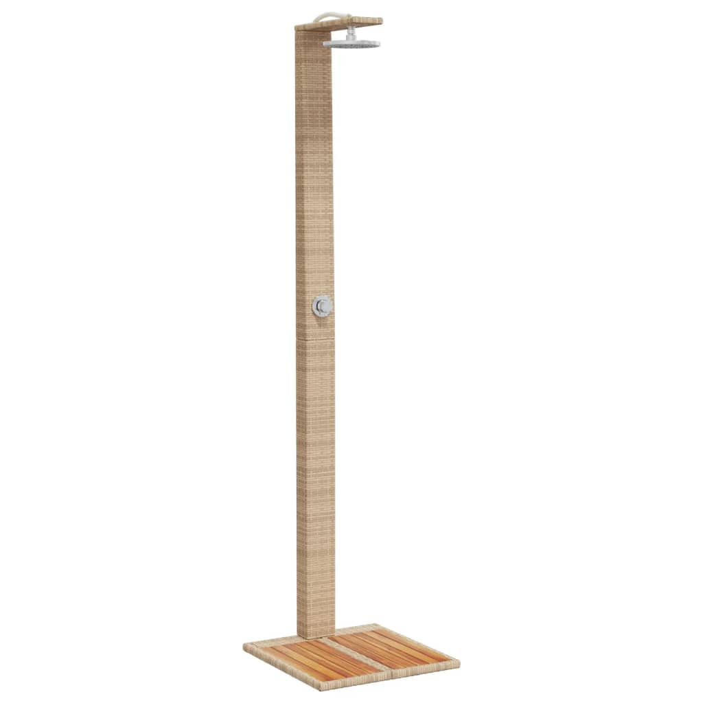 bézs polyrattan és akácfa kültéri zuhanyzó 50 x 55 x 224 cm