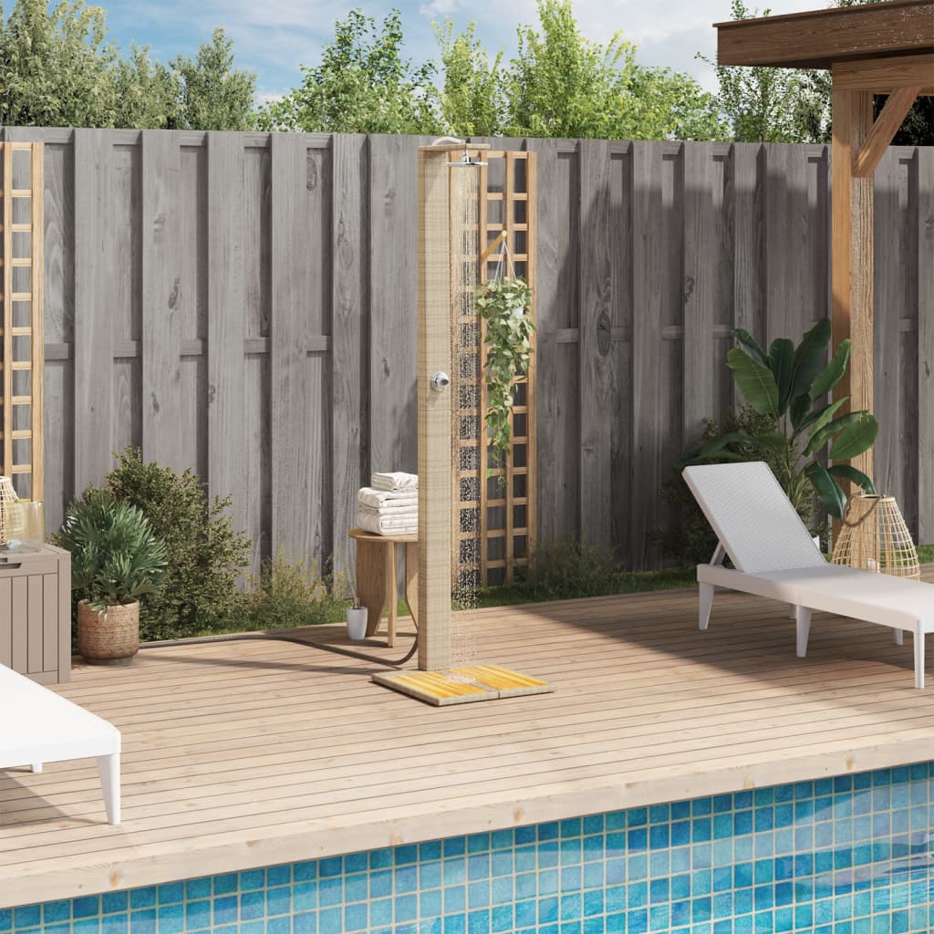 bézs polyrattan és akácfa kültéri zuhanyzó 50 x 55 x 224 cm