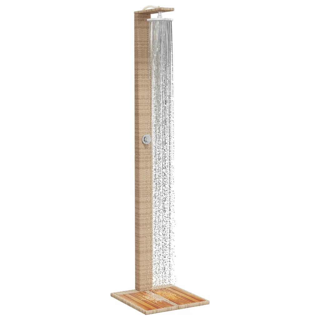 bézs polyrattan és akácfa kültéri zuhanyzó 50 x 55 x 224 cm