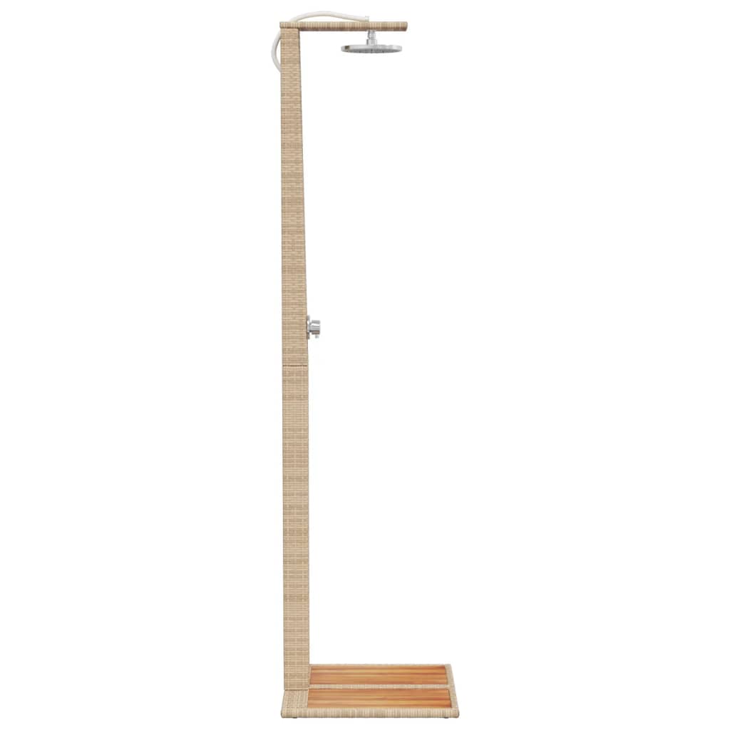 bézs polyrattan és akácfa kültéri zuhanyzó 50 x 55 x 224 cm