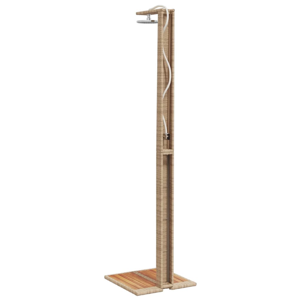 bézs polyrattan és akácfa kültéri zuhanyzó 50 x 55 x 224 cm