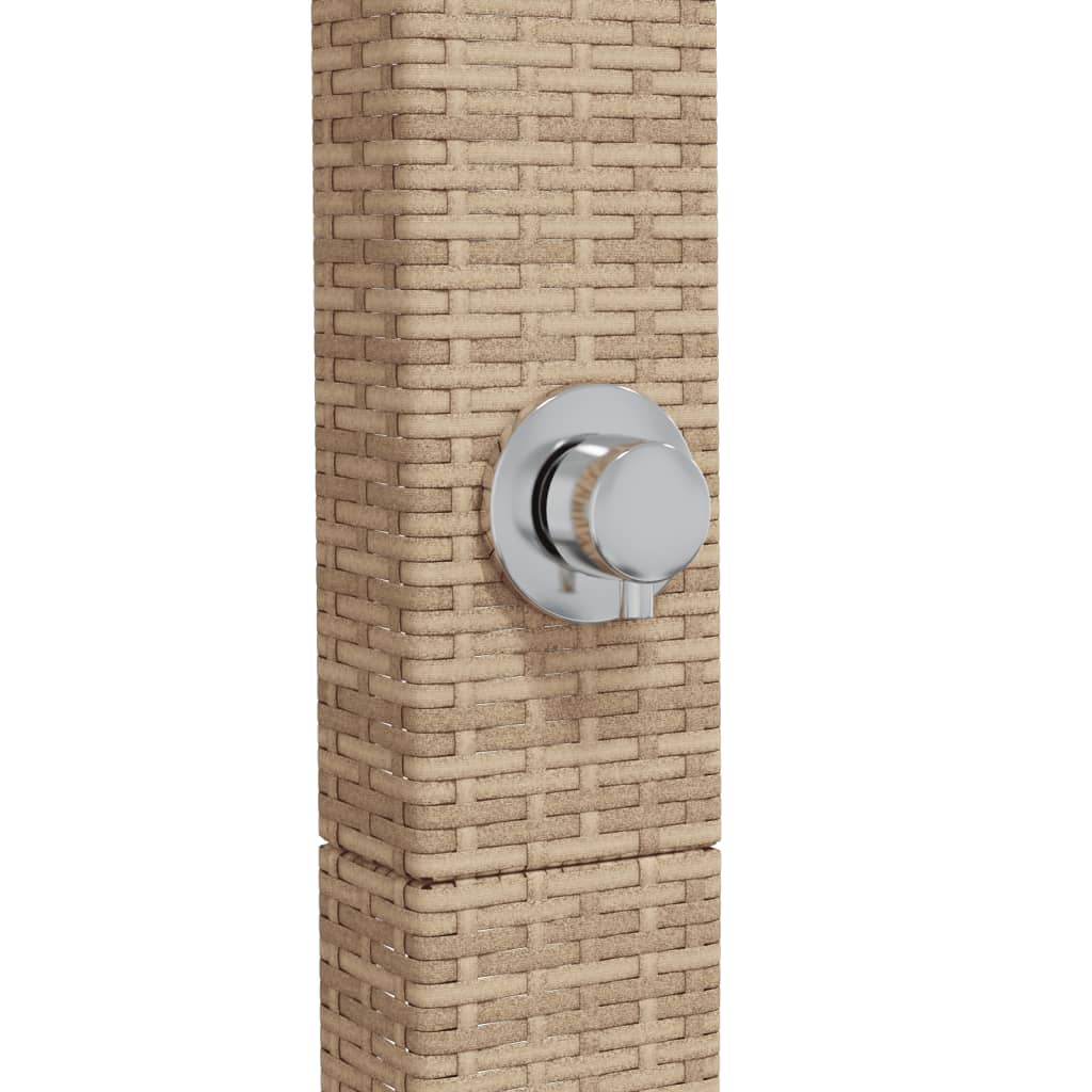 bézs polyrattan és akácfa kültéri zuhanyzó 50 x 55 x 224 cm