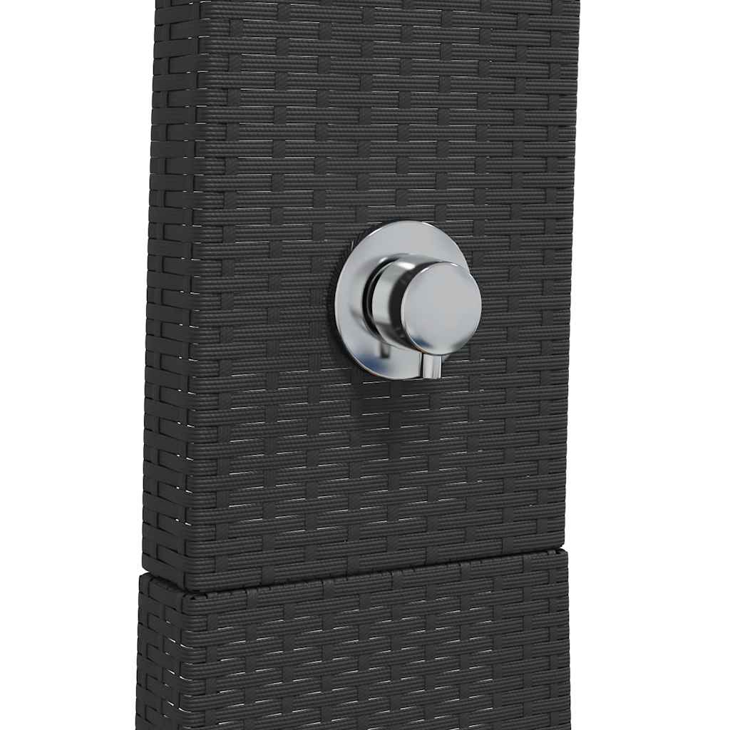fekete polyrattan és akácfa kültéri zuhanyzó 55 x 60 x 224 cm