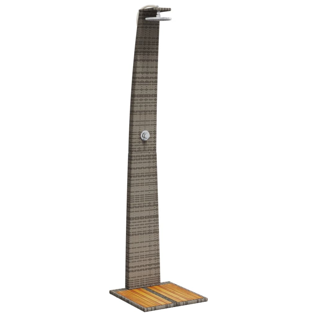szürke polyrattan és akácfa kültéri zuhanyzó 55 x 60 x 224 cm