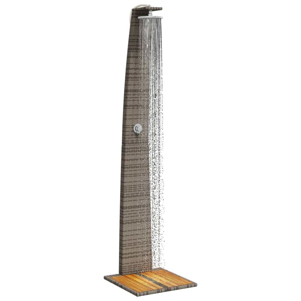 szürke polyrattan és akácfa kültéri zuhanyzó 55 x 60 x 224 cm