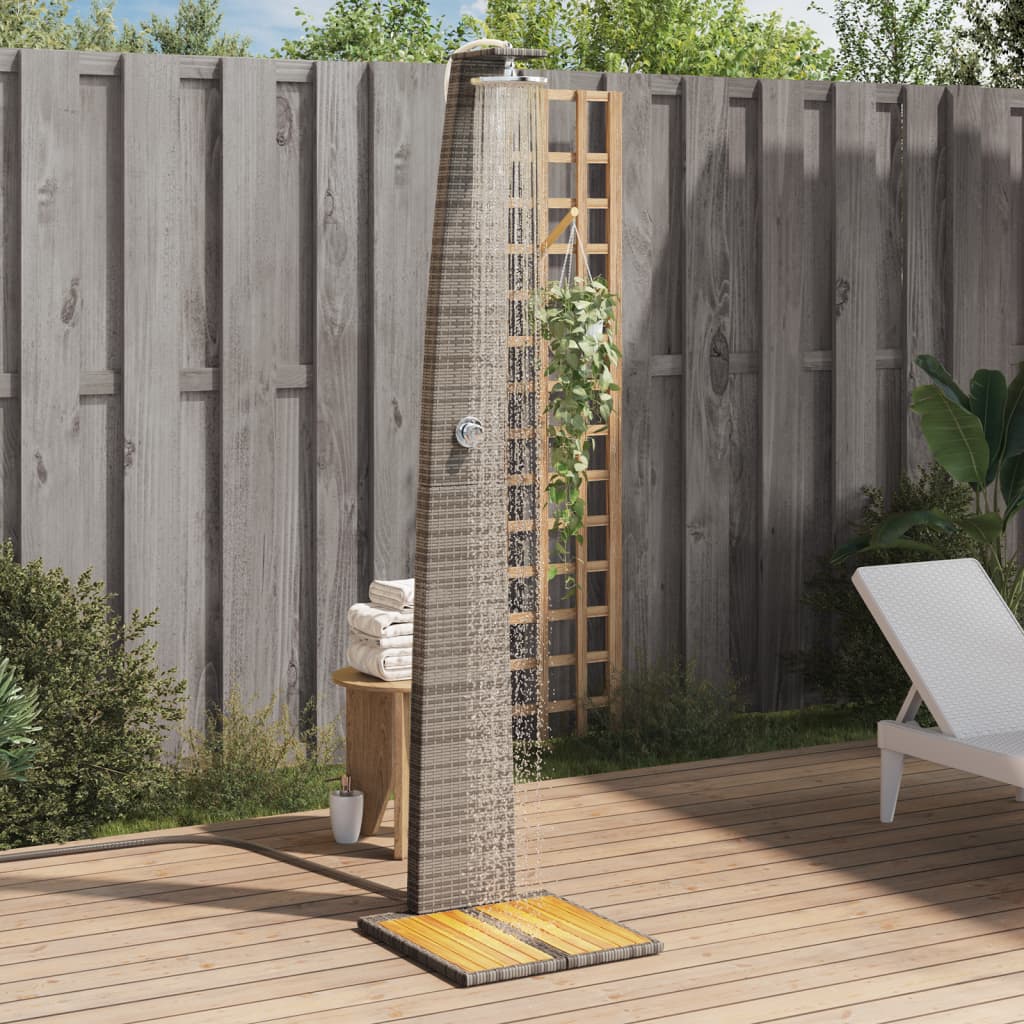 szürke polyrattan és akácfa kültéri zuhanyzó 55 x 60 x 224 cm