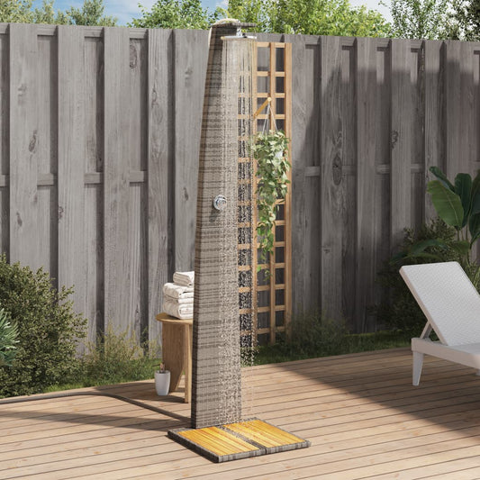 szürke polyrattan és akácfa kültéri zuhanyzó 55 x 60 x 224 cm