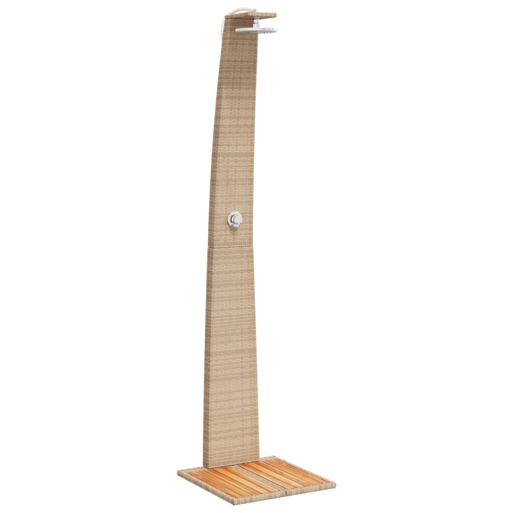 bézs polyrattan és akácfa kültéri zuhanyzó 55 x 60 x 224 cm
