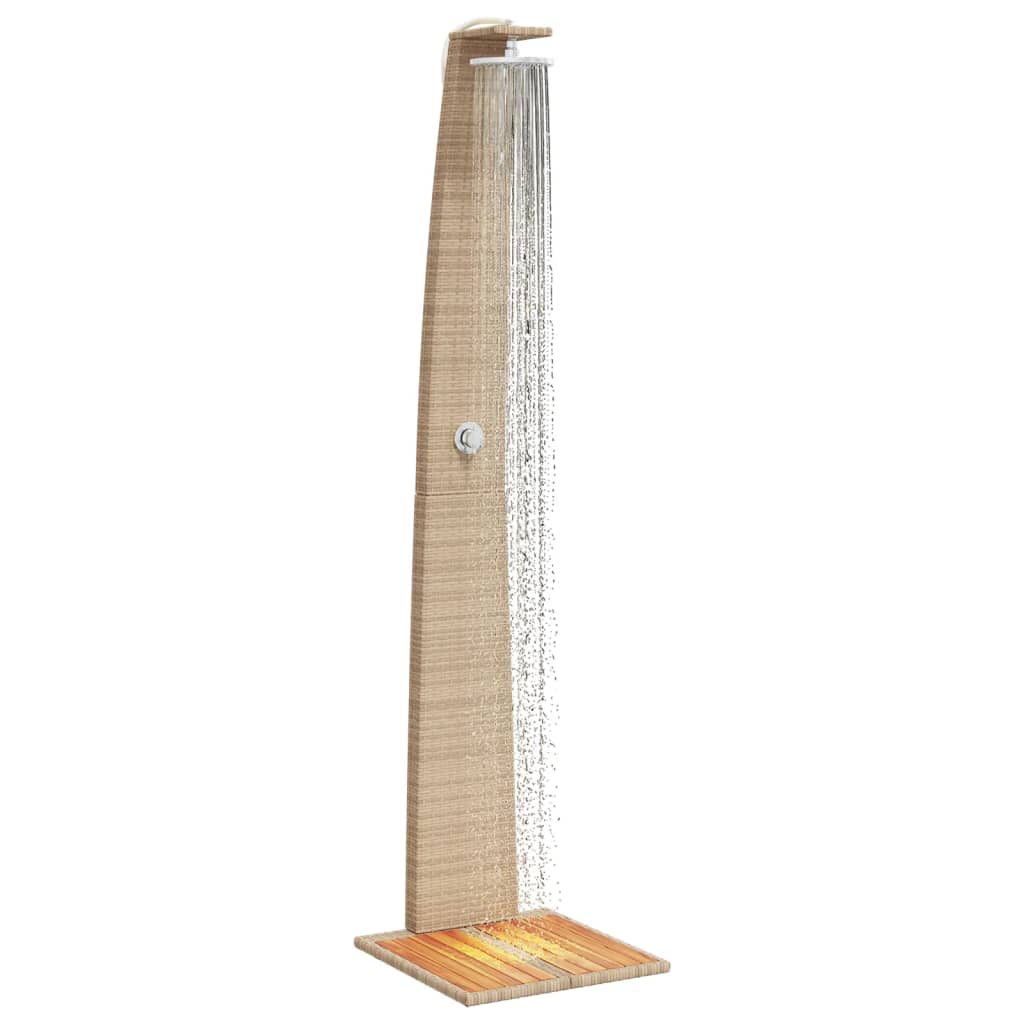 bézs polyrattan és akácfa kültéri zuhanyzó 55 x 60 x 224 cm