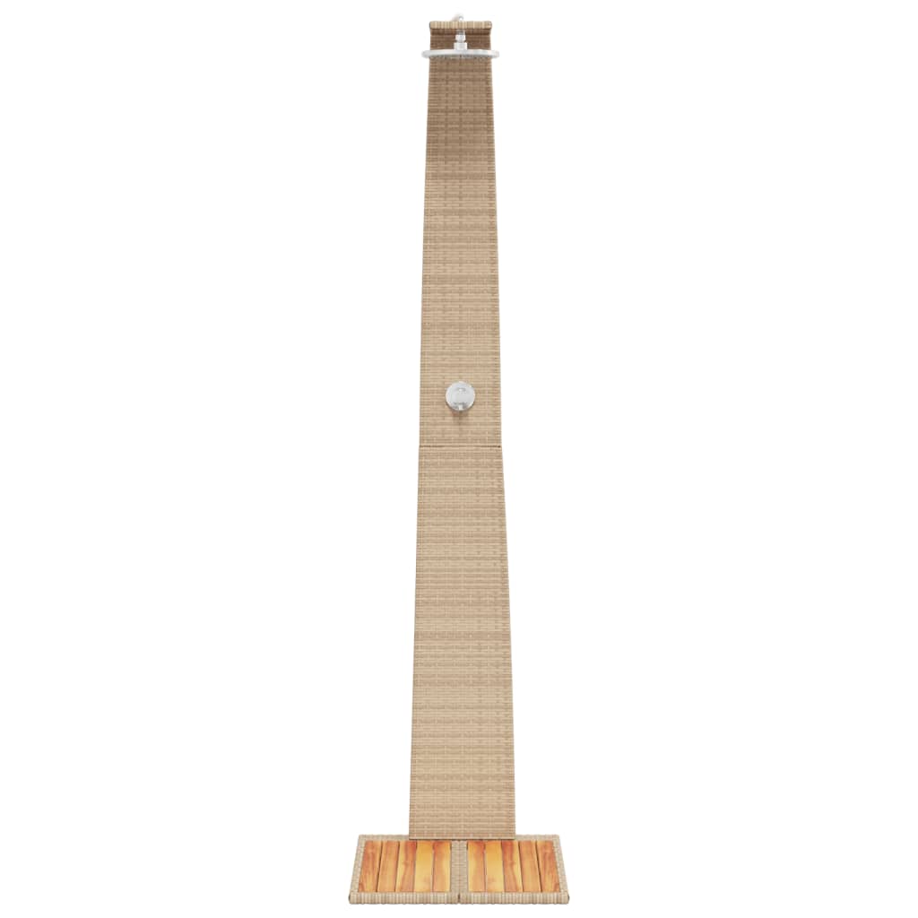 bézs polyrattan és akácfa kültéri zuhanyzó 55 x 60 x 224 cm
