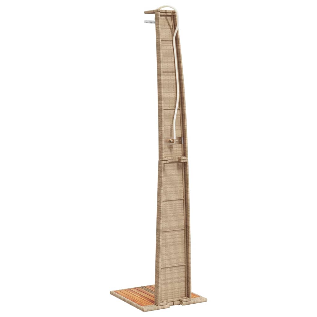 bézs polyrattan és akácfa kültéri zuhanyzó 55 x 60 x 224 cm