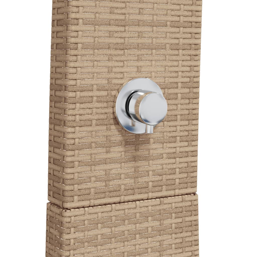 bézs polyrattan és akácfa kültéri zuhanyzó 55 x 60 x 224 cm