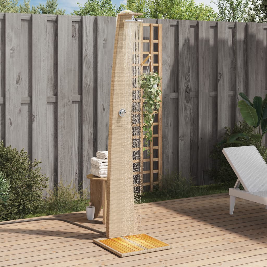 bézs polyrattan és akácfa kültéri zuhanyzó 55 x 60 x 224 cm