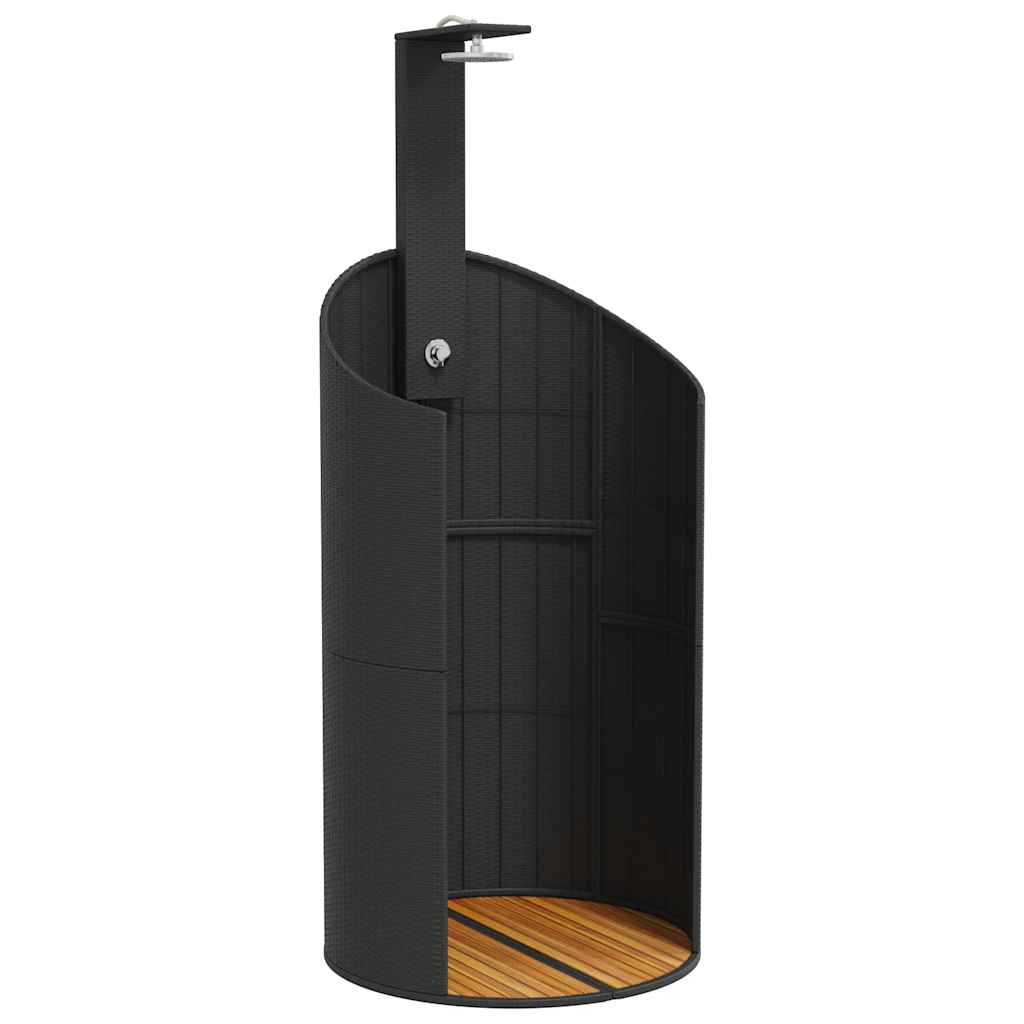 fekete polyrattan és akácfa kültéri zuhanyzó 100x100x241,5 cm