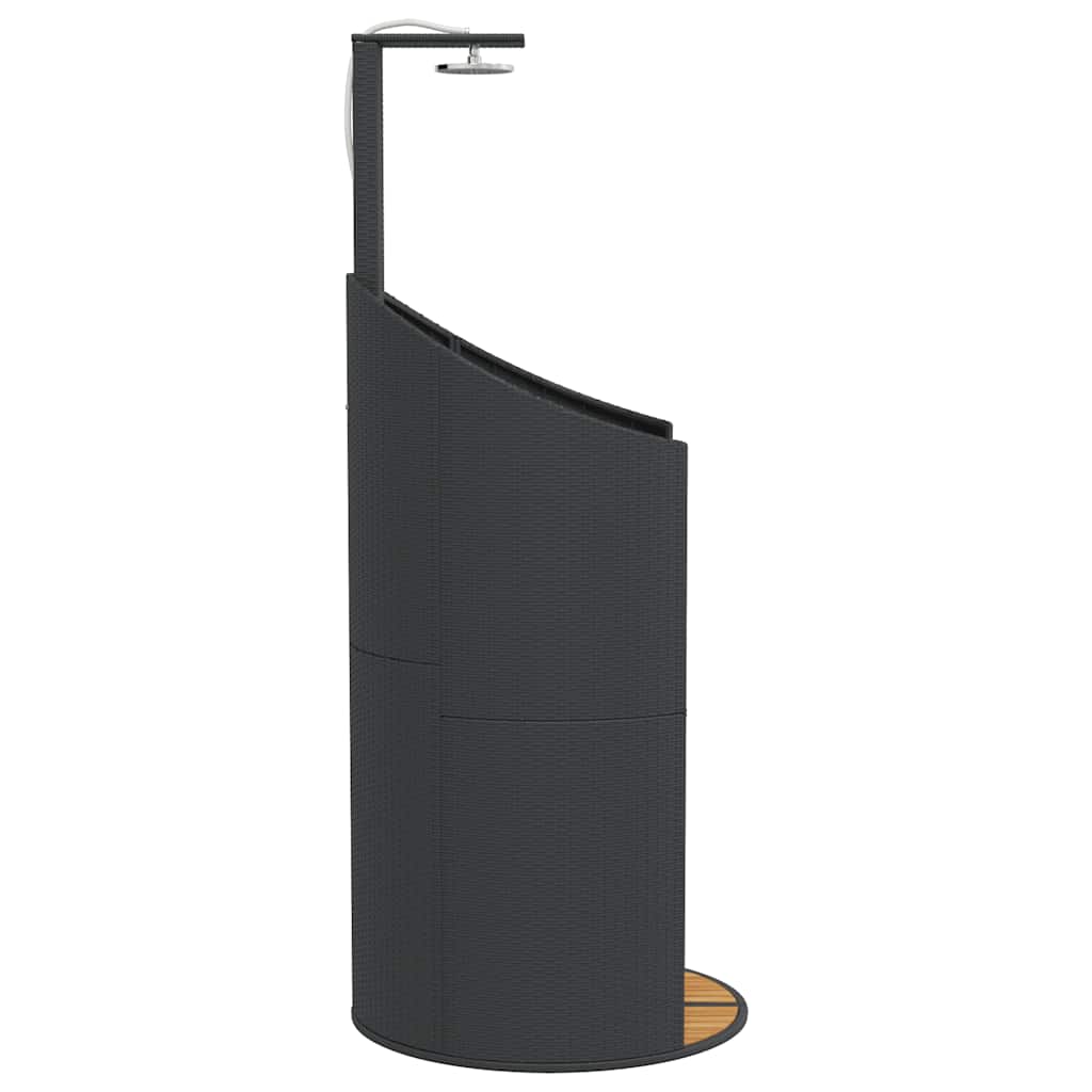 fekete polyrattan és akácfa kültéri zuhanyzó 100x100x241,5 cm