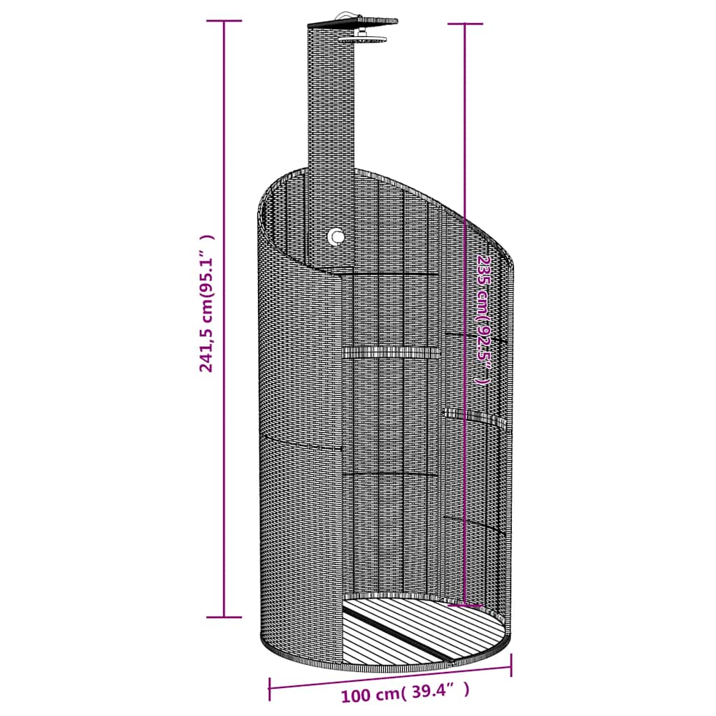 fekete polyrattan és akácfa kültéri zuhanyzó 100x100x241,5 cm