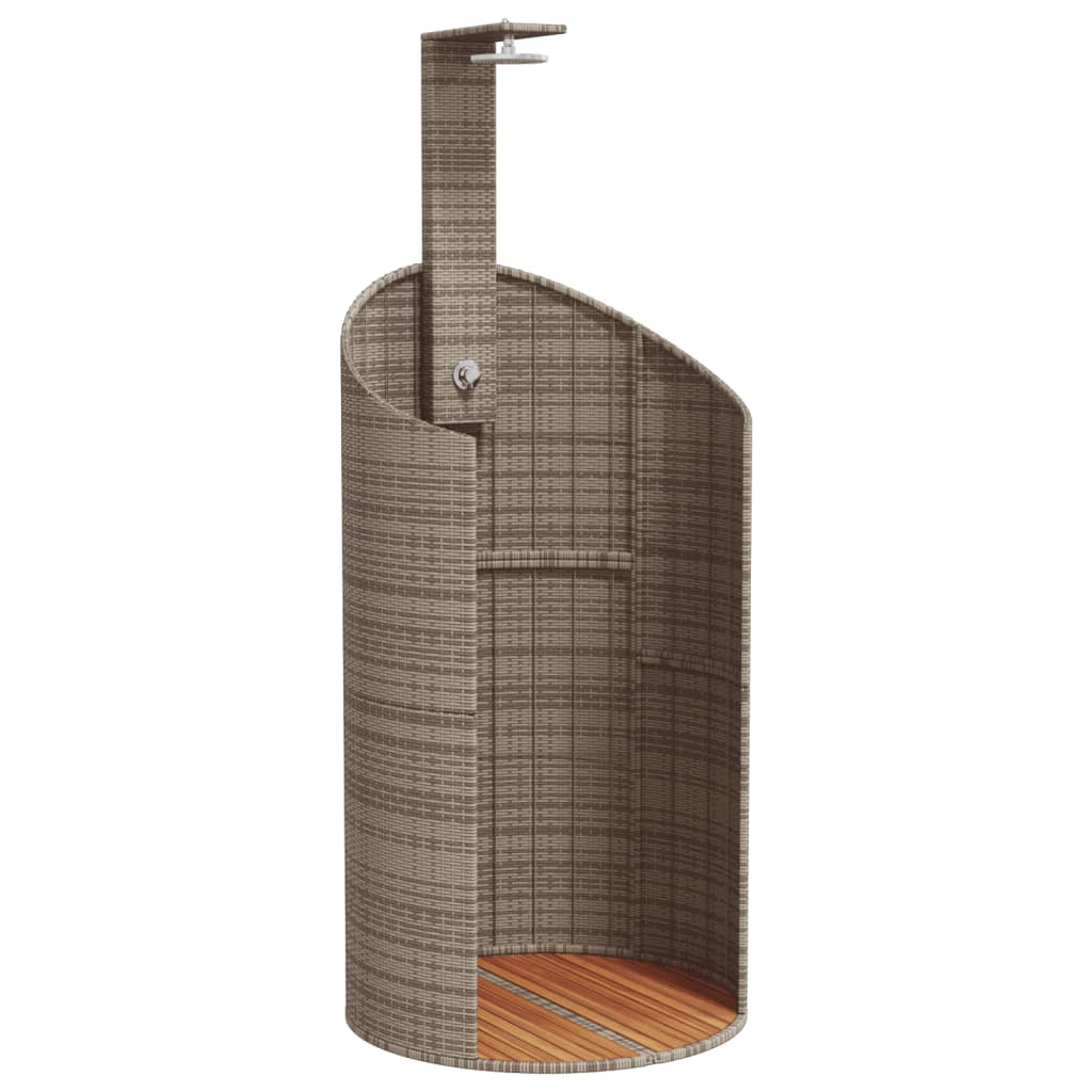 szürke polyrattan és akácfa kültéri zuhanyzó 100x100x241,5 cm