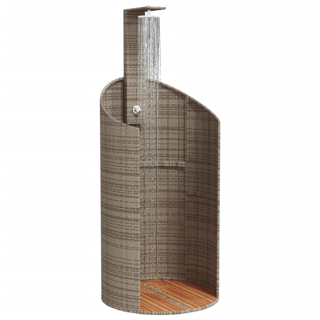 szürke polyrattan és akácfa kültéri zuhanyzó 100x100x241,5 cm