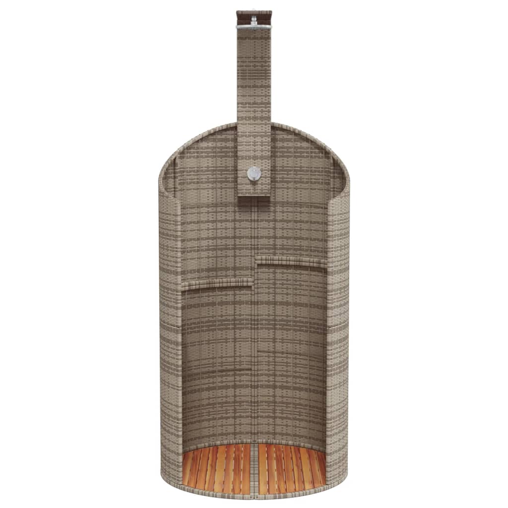szürke polyrattan és akácfa kültéri zuhanyzó 100x100x241,5 cm