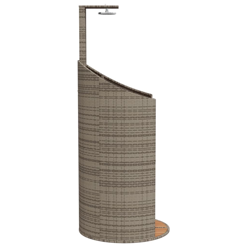 szürke polyrattan és akácfa kültéri zuhanyzó 100x100x241,5 cm