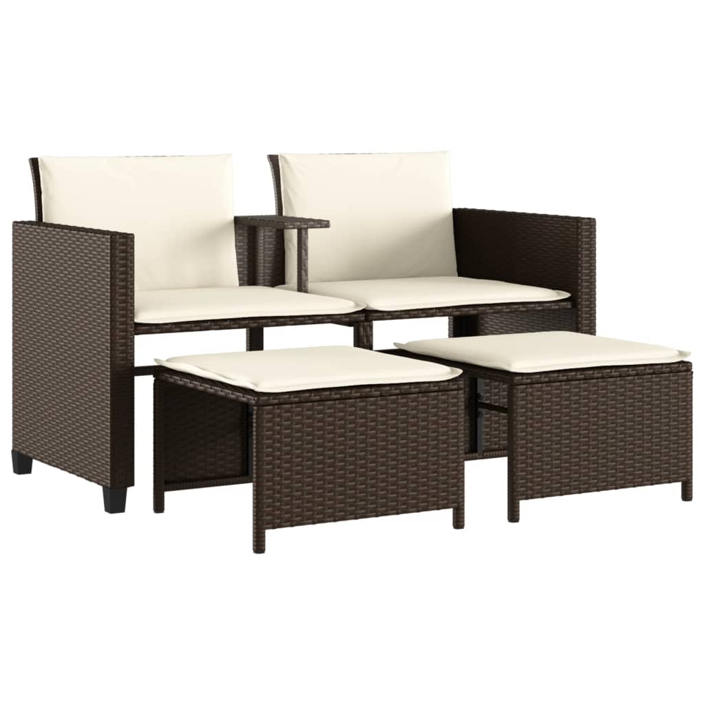 2 személyes barna polyrattan kerti kanapé asztallal/székkel