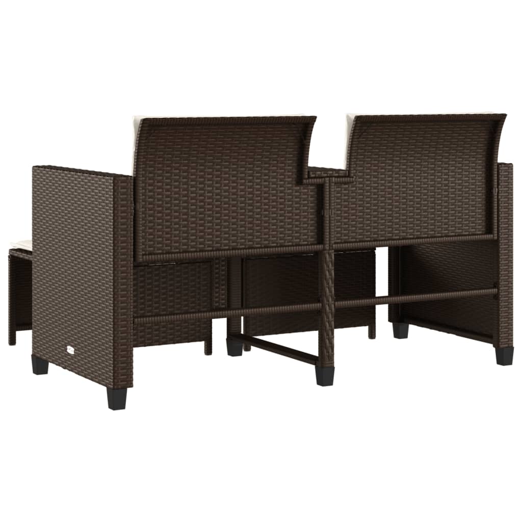 2 személyes barna polyrattan kerti kanapé asztallal/székkel