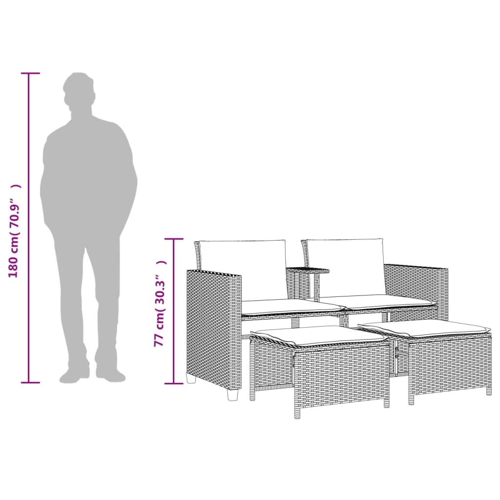2 személyes barna polyrattan kerti kanapé asztallal/székkel