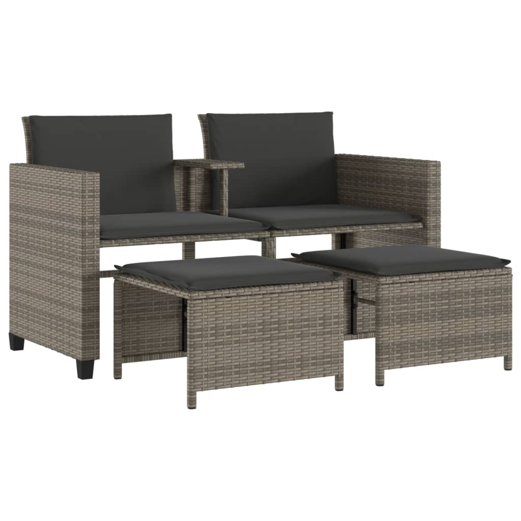 2 személyes szürke polyrattan kerti kanapé asztallal/székkel